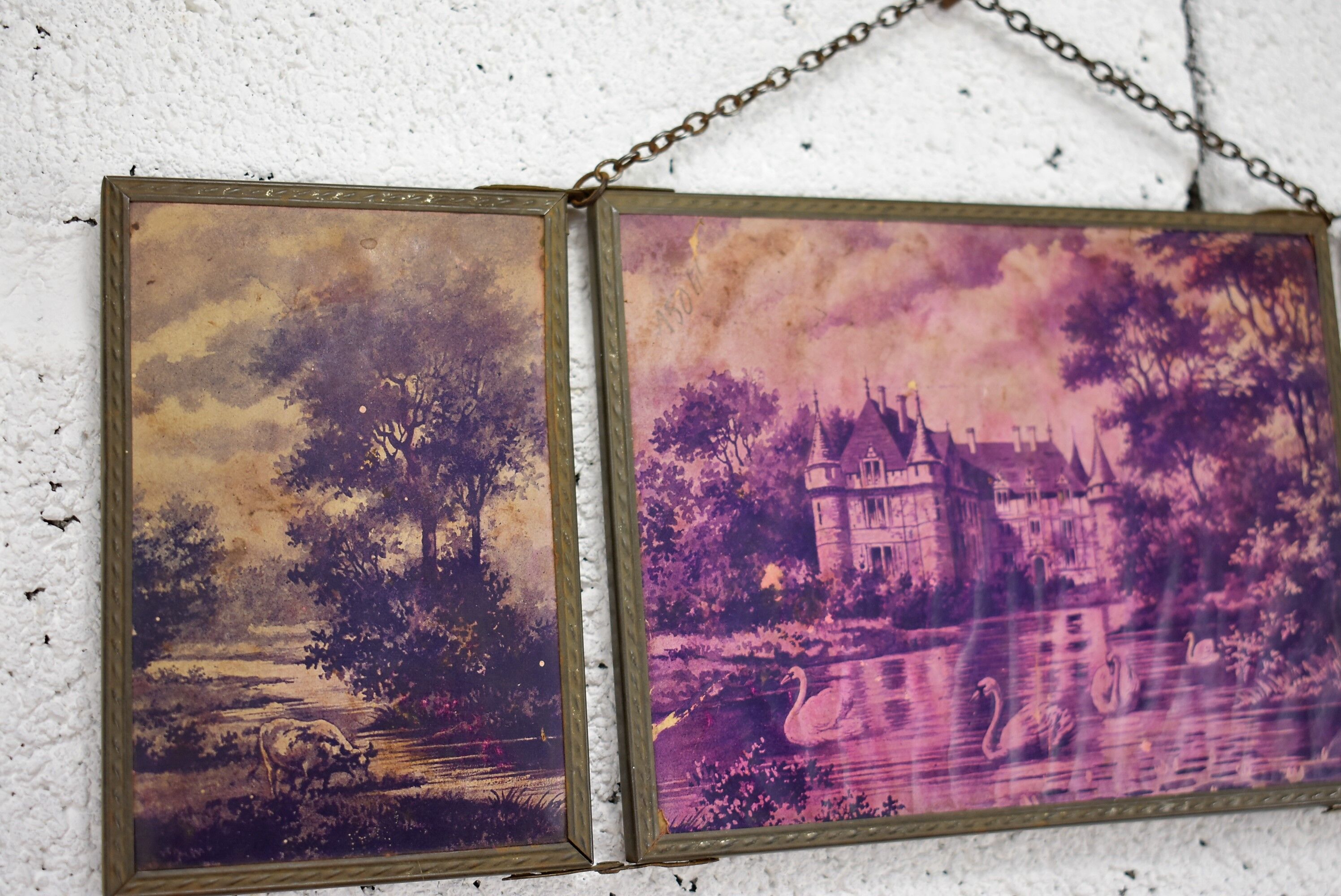 Small metal triptych mirror 42x15cm