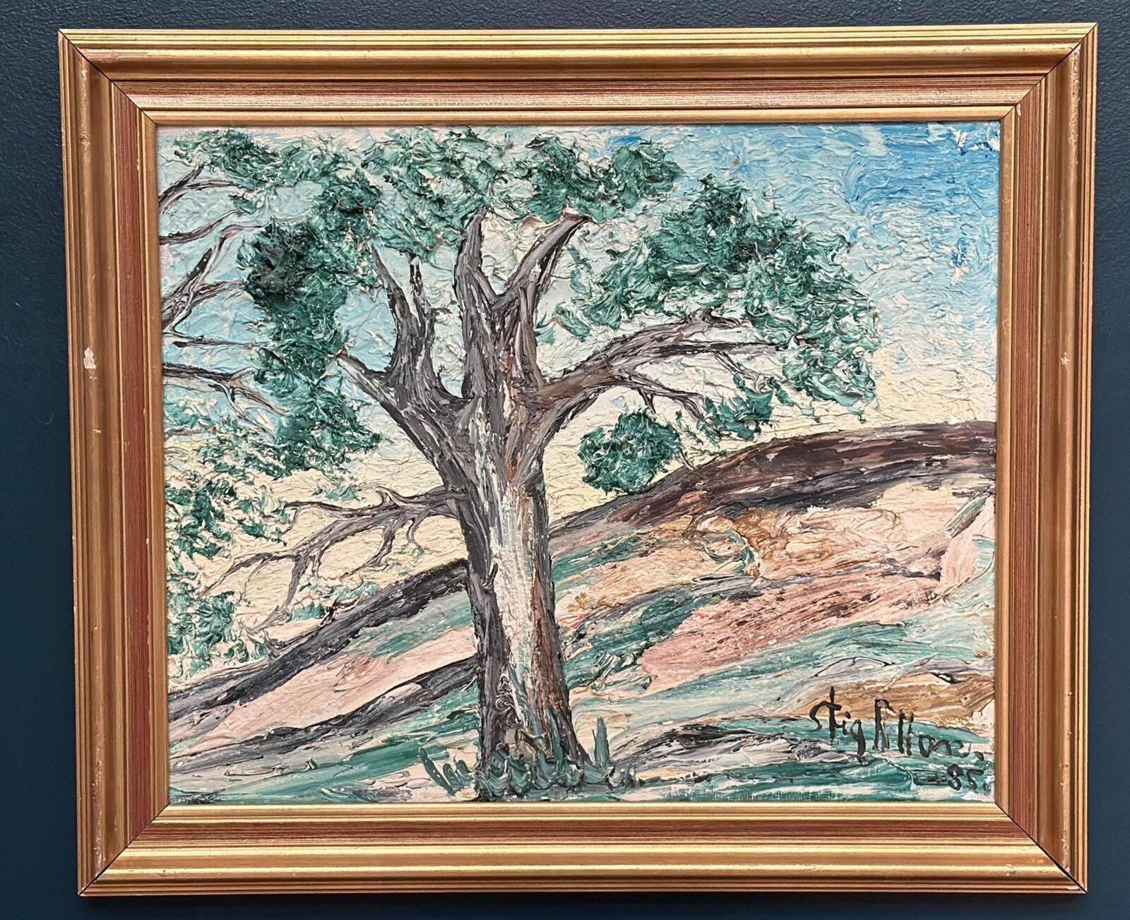 Original Swedish Oil On Canvas – “Tree” By Stig Allan – Vintage & Framed – 74 × 62 Cm