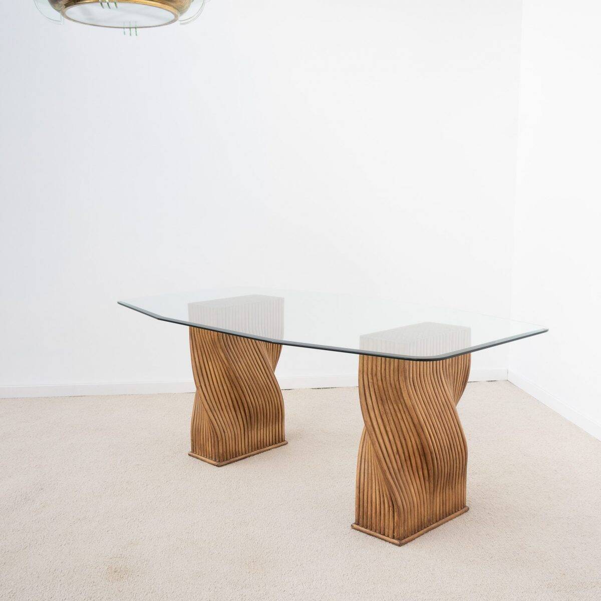 Dining table or desk in glass and bamboo from the 1970s.