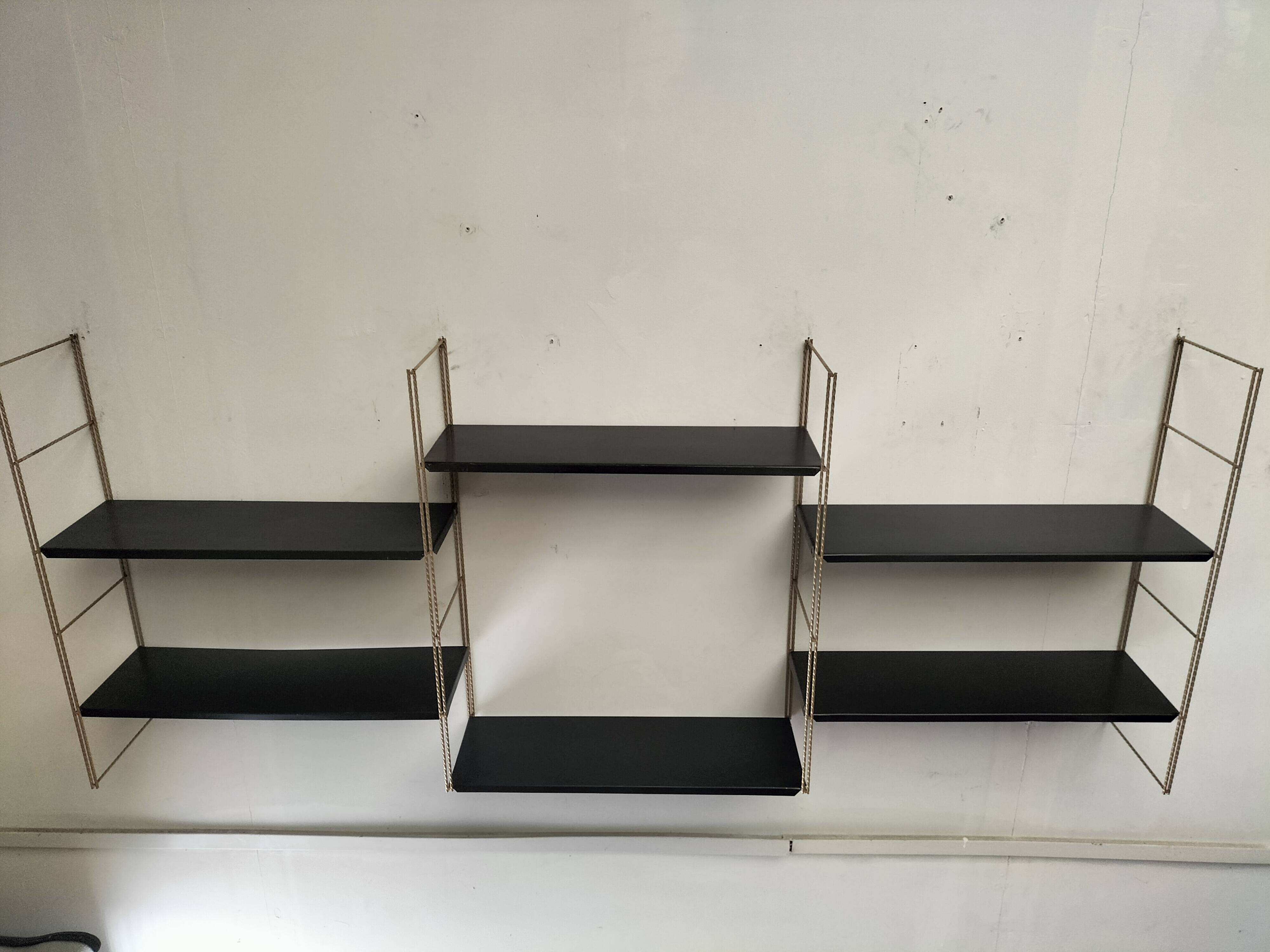 Modular black metal shelf