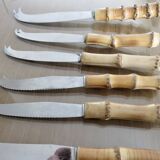 Set of 7 cheese knives with bamboo handles from the 60s