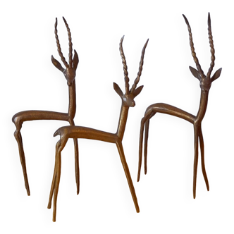 Lot de 3 gazelles en bronze 70s