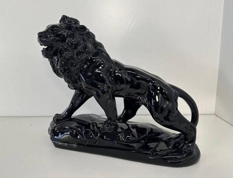 Polished Black Terracotta Lion Art Deco Italian, 1930s