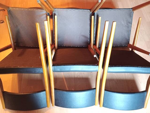 6 chaises scandinave teck et skaï vintage 1960