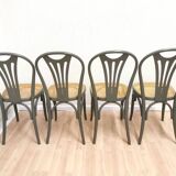 Set of 4 Vintage Gray Thonet Style Dining Chairs with Cane Seat