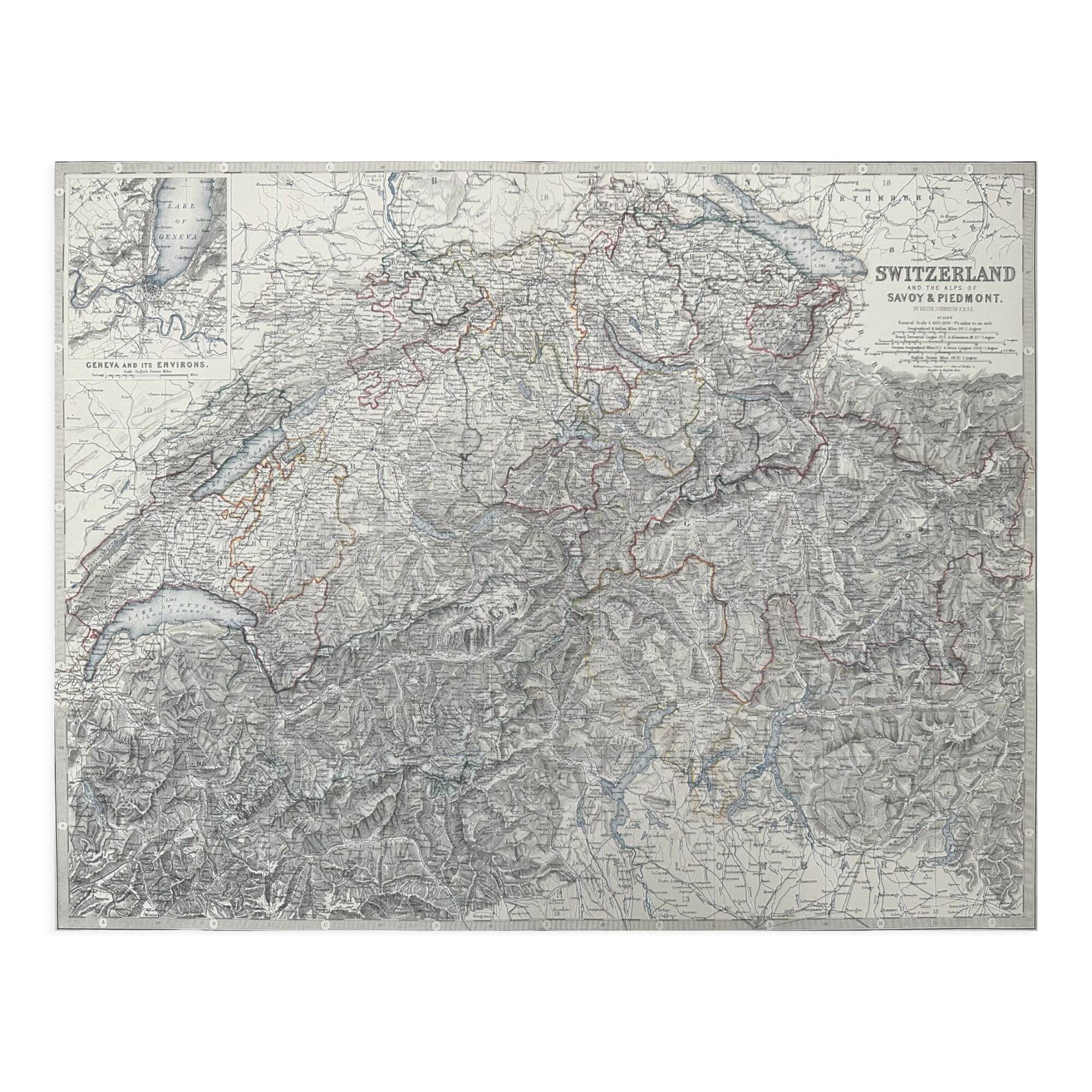 Antique Map Switzerland c1869 Keith Johnston Royal Atlas Hand coloured map