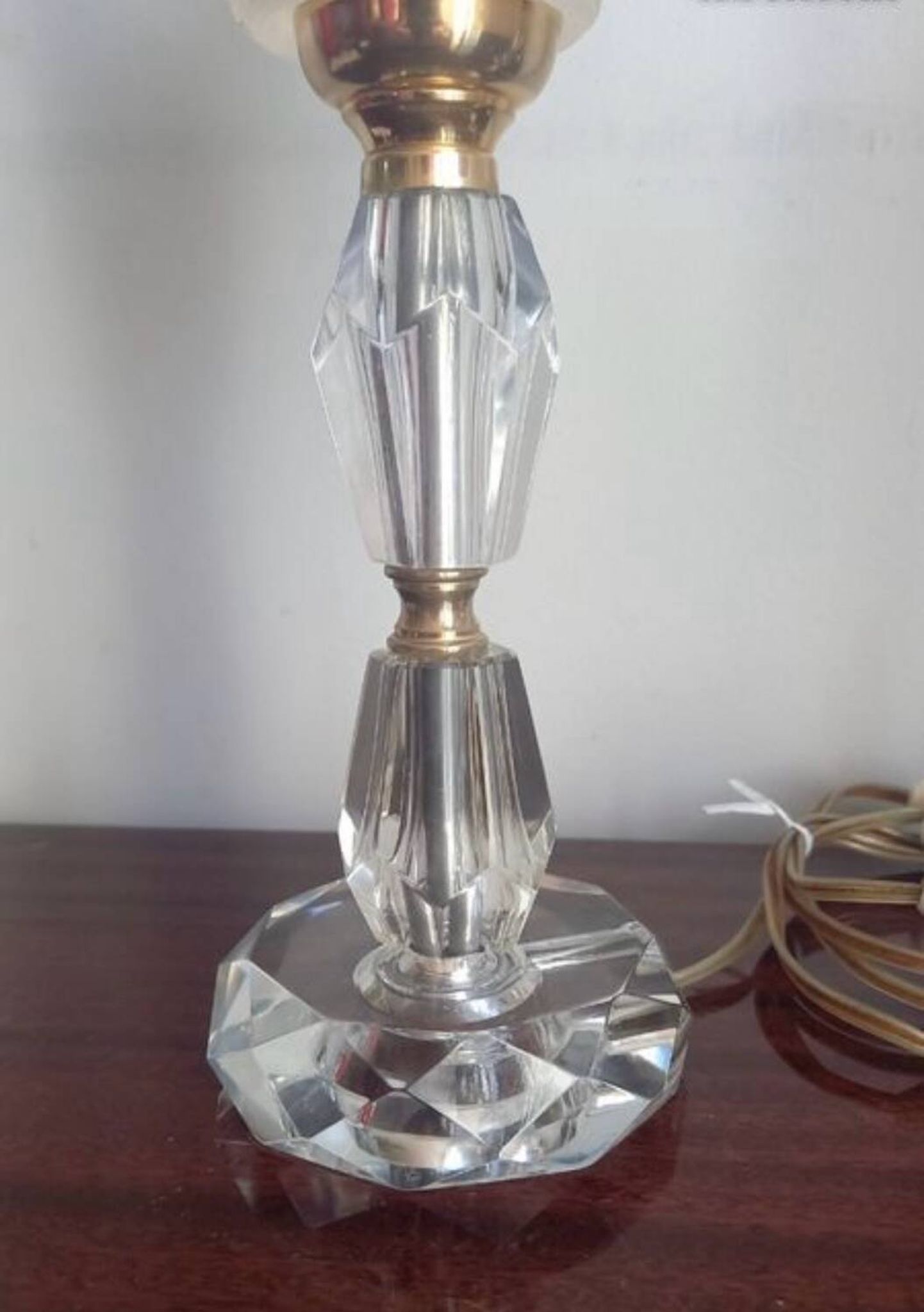 Pair of vintage table lamps in cut crystal and glass tulip.