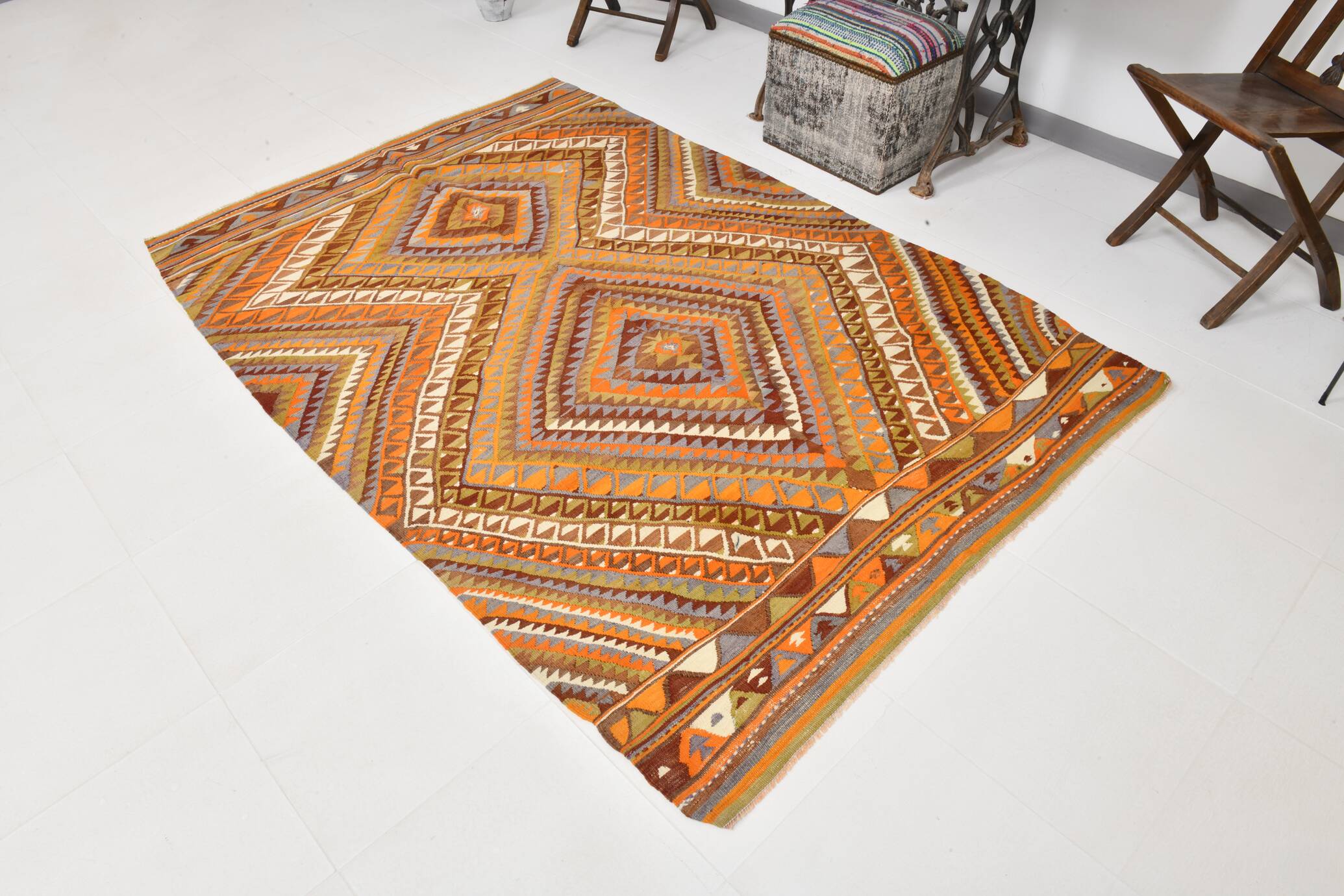 5x7 Rug For Living Room Scandinavian Vintage Kilim Rug, 155x224Cm SK 2309