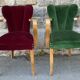 Pair of vintage studded velvet bridge chairs, 1950s