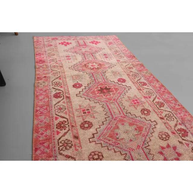 1970s Turkish Hand-Knotted Wool Cotton Pink Runner Rug 80x310