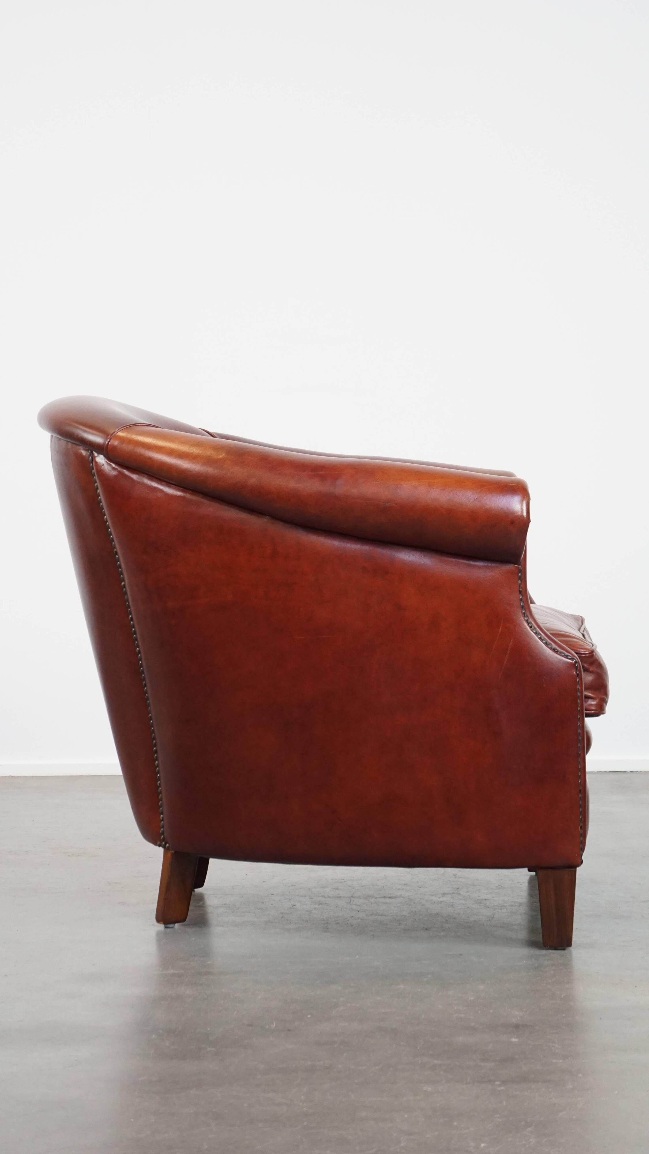 Cognac-Colored Cowhide Leather Club Chair in English Style