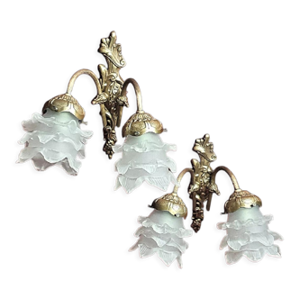 Pair of Art Nouveau wall sconces bronze frame