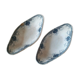 2 anciens raviers art déco en faience bleue et blanche U&C sarreguemines "Germaine"