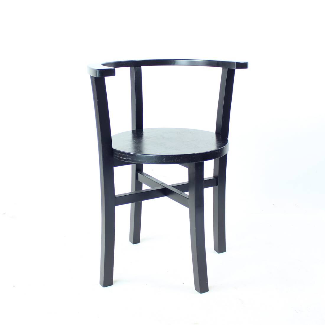 Set Of 4, Black Oak Dining Chairs, Czechoslovakia 1930s