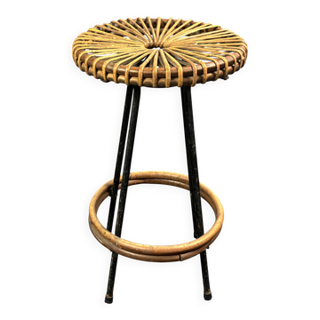 Tabourets de bar en rotin et bambou néerlandais des années 1950 par Rohé Noordwolde.