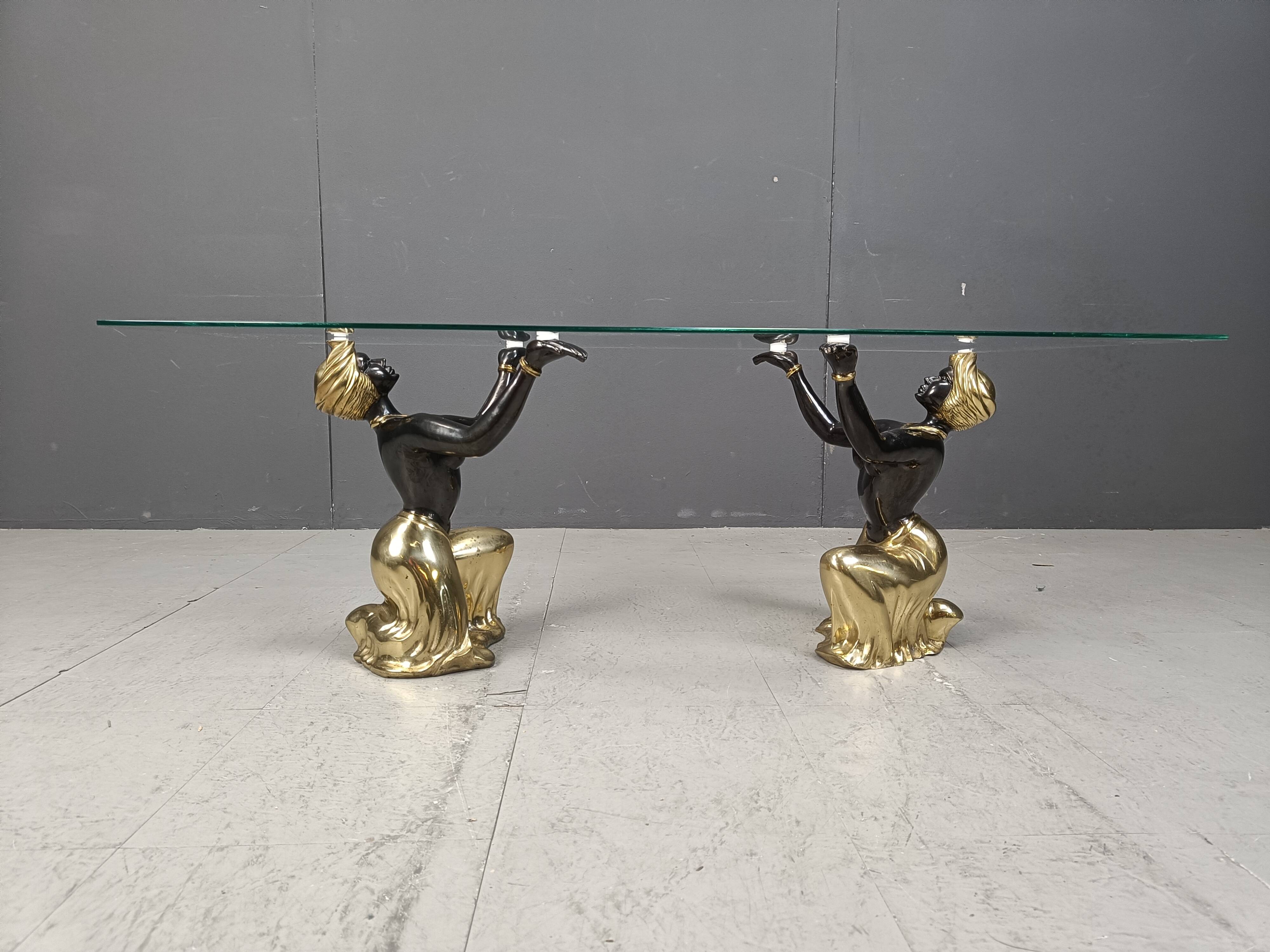 Vintage brass blackamoor coffee table, 1970s