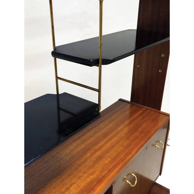 G-plan bookcase in ebonized beech and brass, rubber - 1950