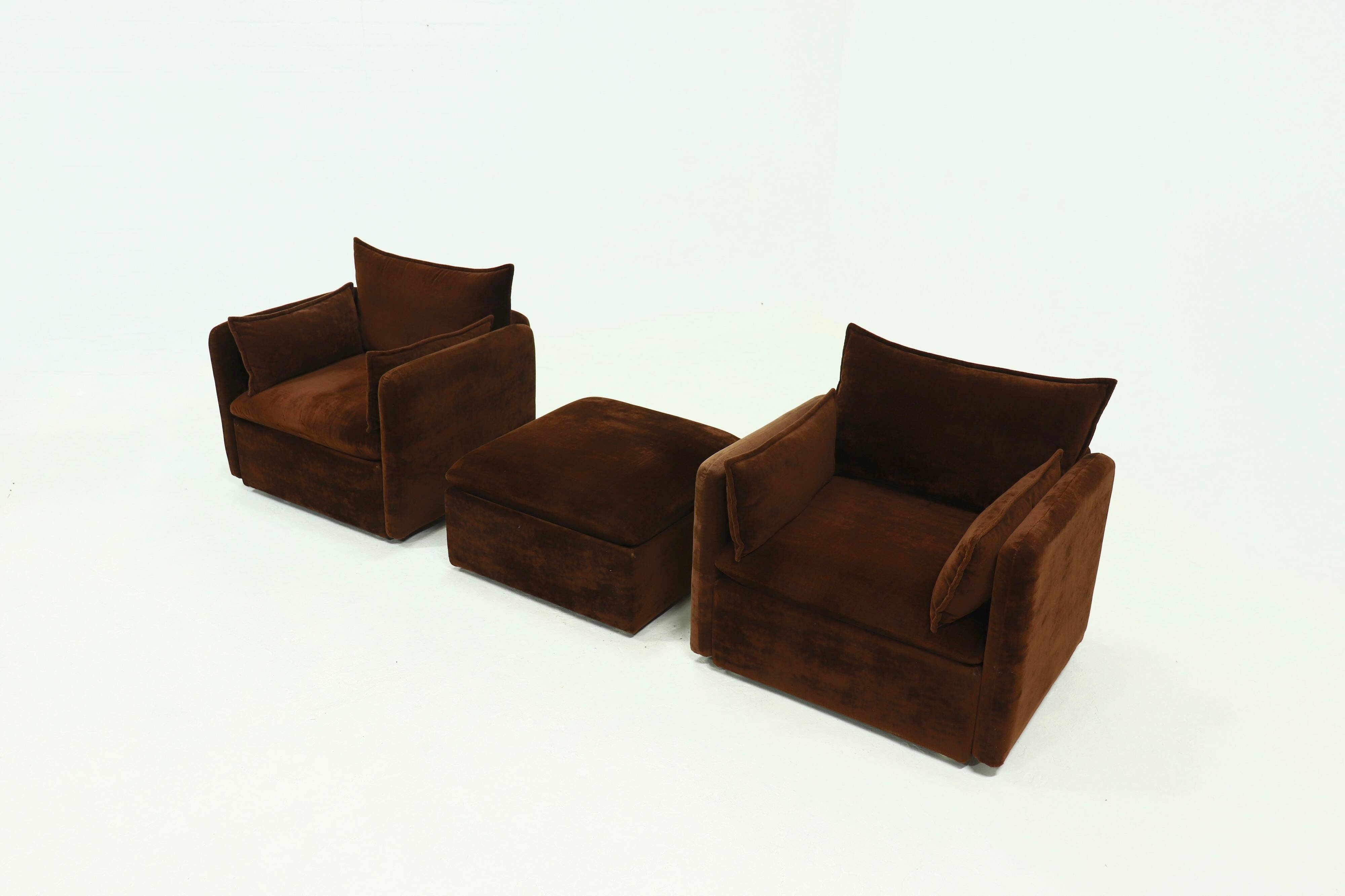 Rare 1970s brown velvet multifunctional modular sofa
