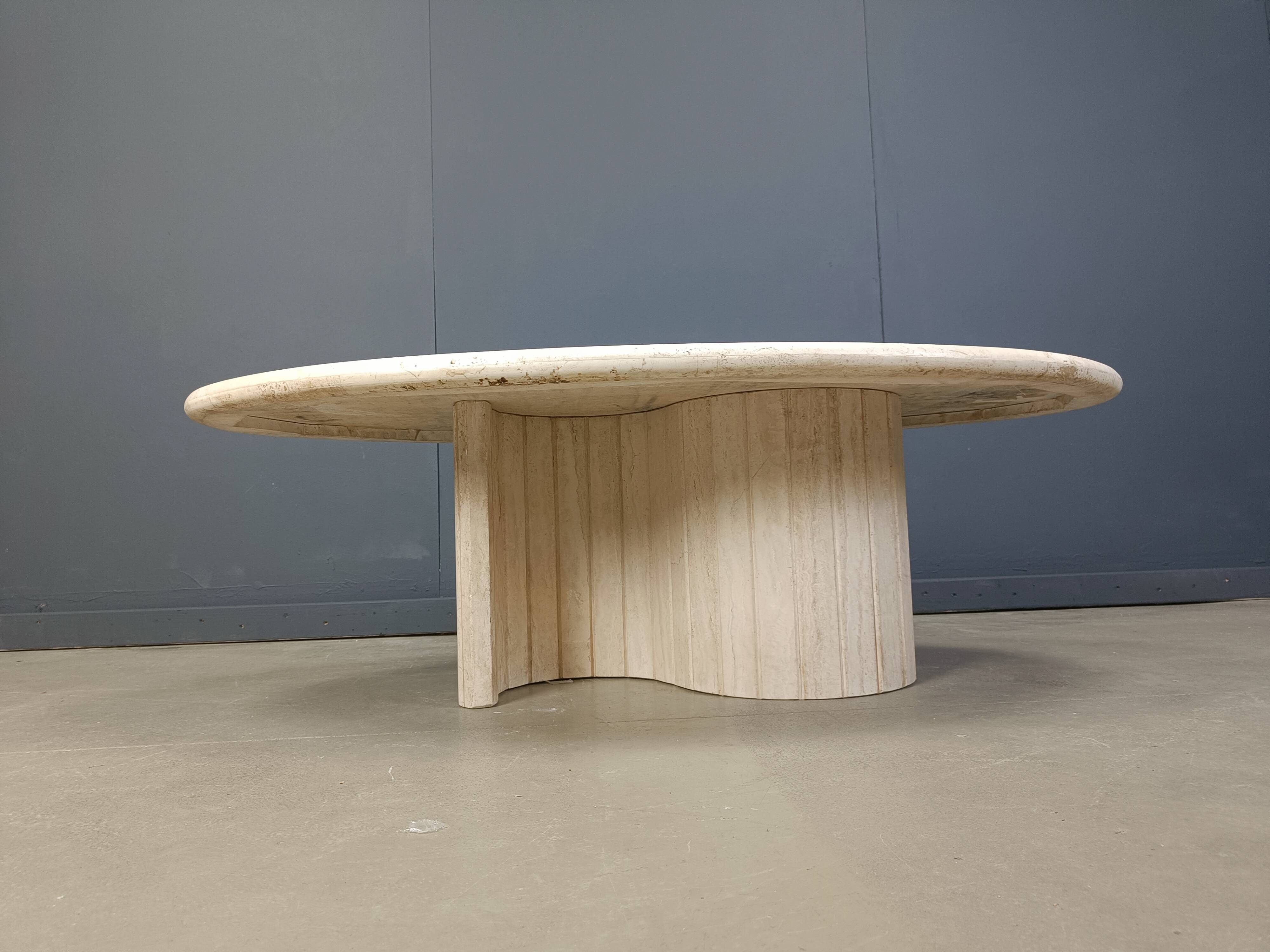 Vintage oval travertine coffee table, 1970s