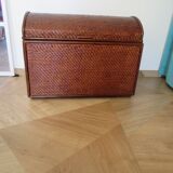 Vintage storage chest - curved - woven rattan - 1970s - mahogany colour