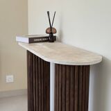 Travertine and wood console | dark oak