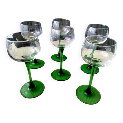 6 verres à vin blanc d'alsace décor gravé