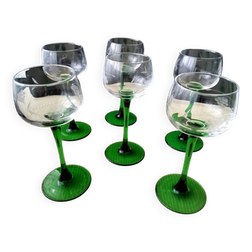6 engraved white wine glasses from Alsace