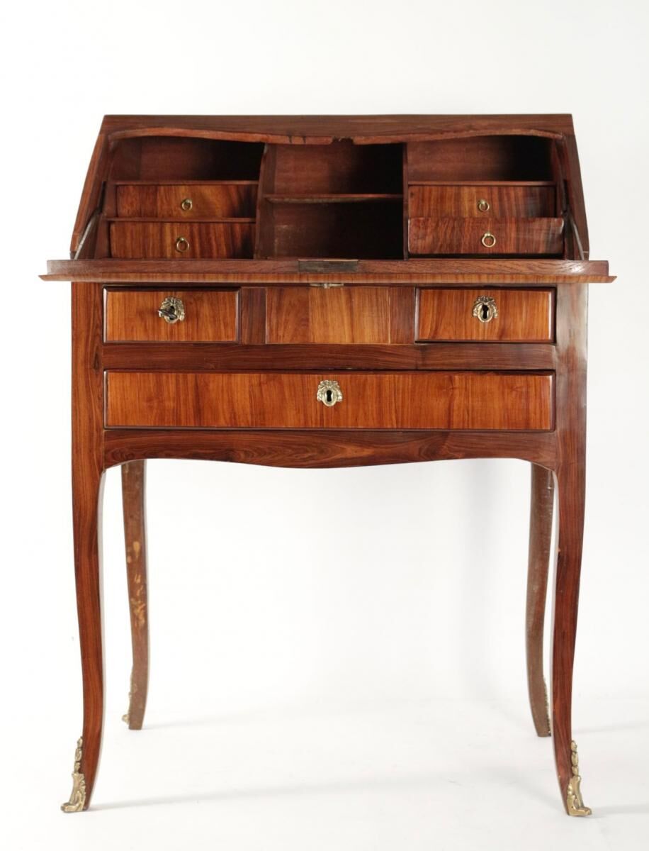 Louis XV style slant-front desk with precious wood veneer, 19th century