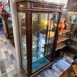 Louis XVI style display cabinet, in mahogany and mahogany veneer, with a red marble top with gallery