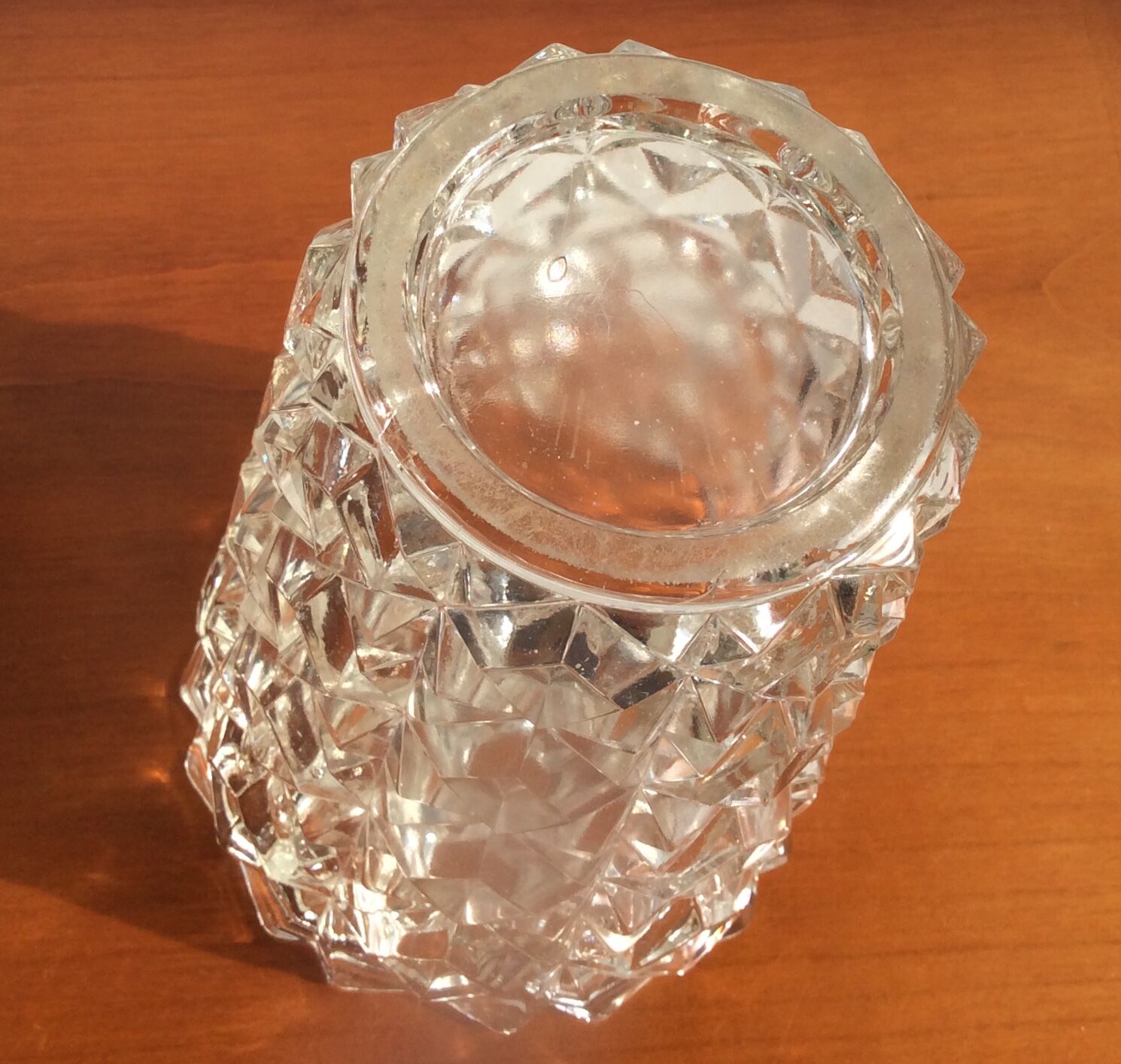Thick glass vase geometric facet - vintage