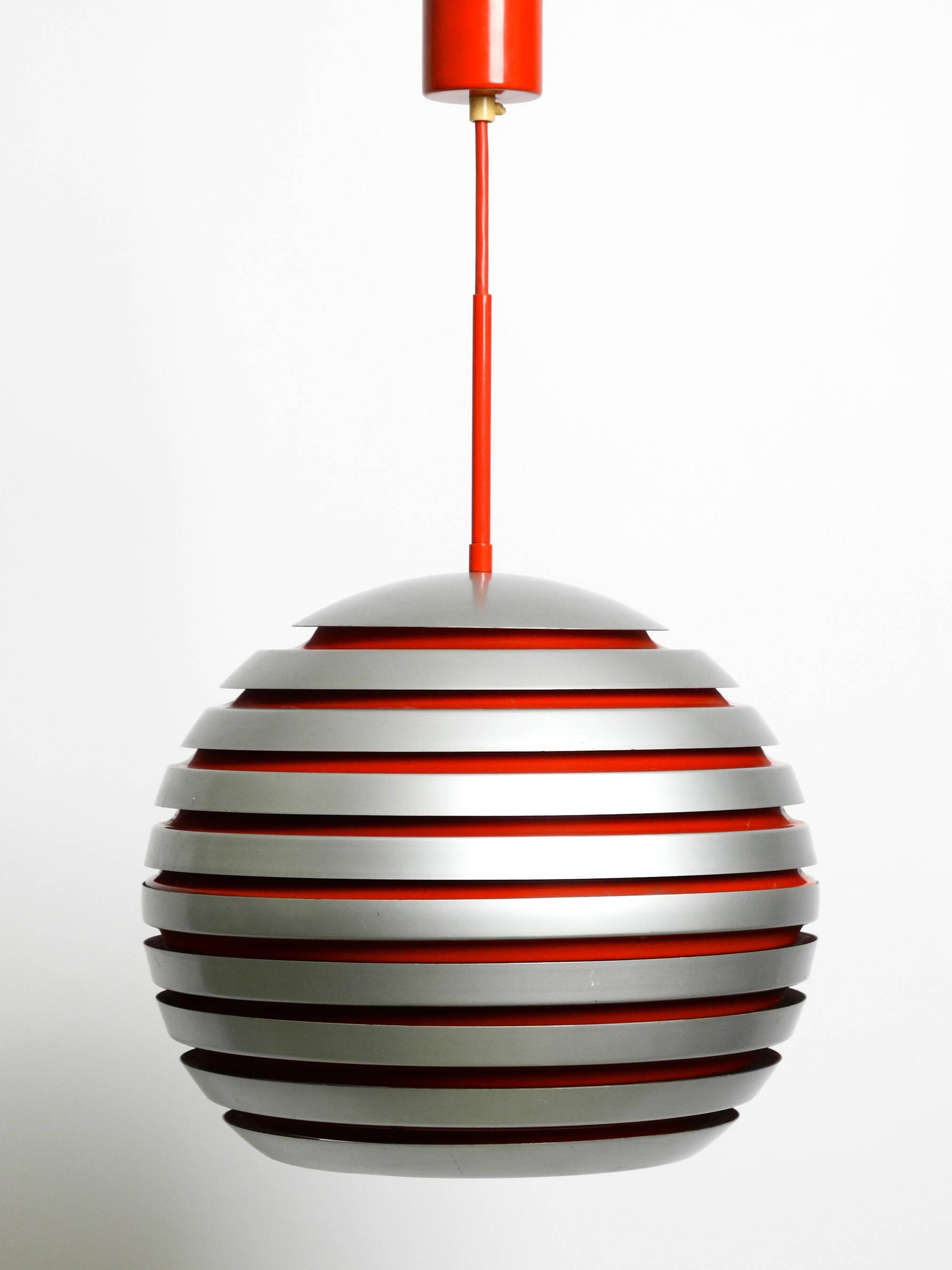 1960s spherical Space Age ceiling lamp with slats made of heavy metal