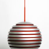 1960s spherical Space Age ceiling lamp with slats made of heavy metal