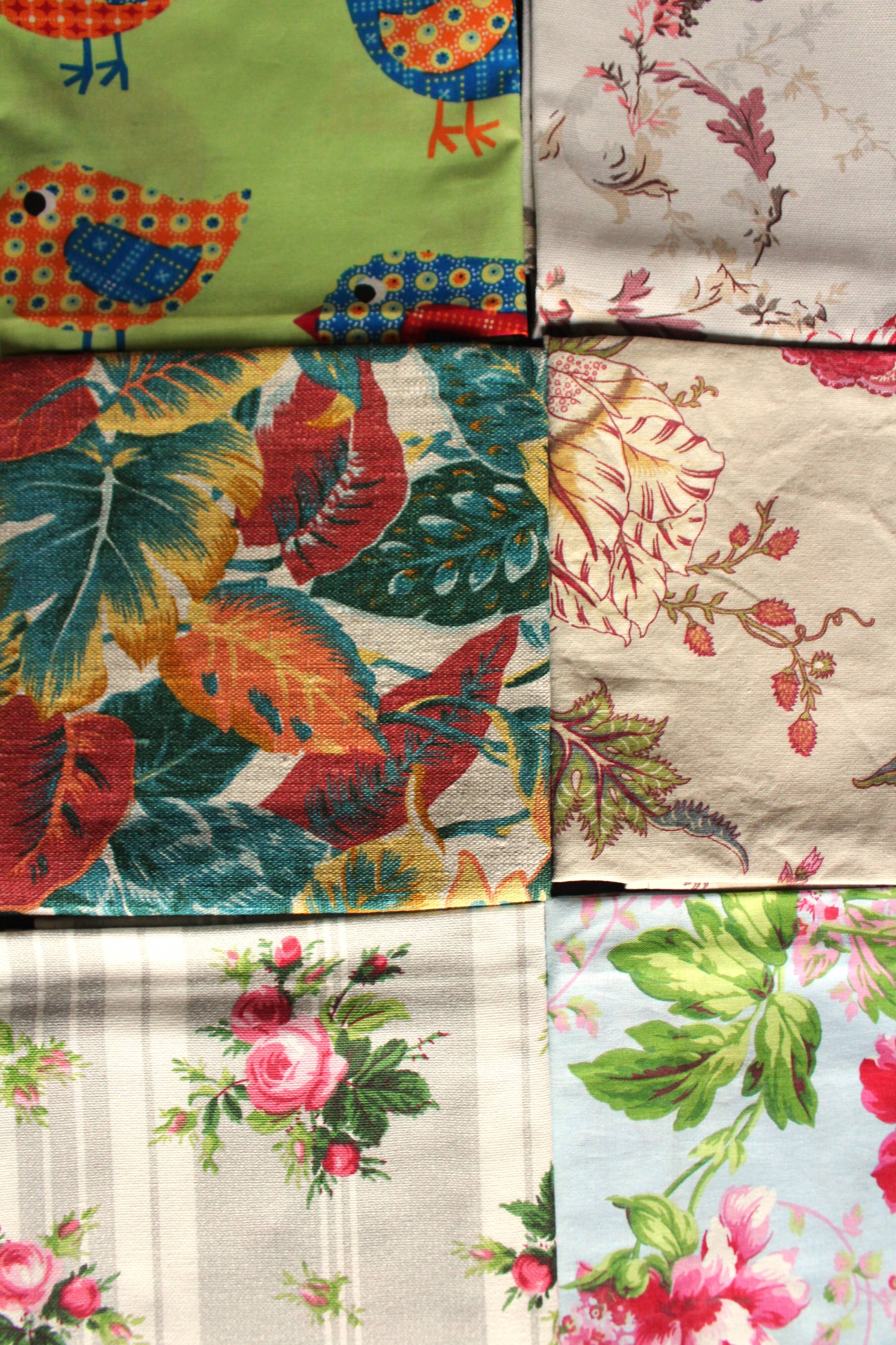 Set of 6 mismatched floral and bird napkins