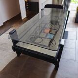 table basse vintage avec verre brun fumé