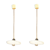Opaline pleated glass light pendants, set of 2