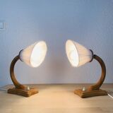 Pair of art deco lamps in curved wood and wool