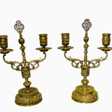 Paire de chandeliers en bronze doré XIXème