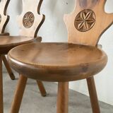Set of 4 Savoyard pine chairs from the 60s