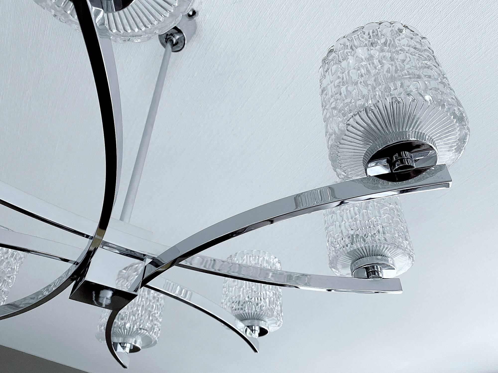 Large Vintage Architectonic  Chrome Glass Pendant Light