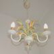 French Vintage Cream 3 Light Chandelier Green and Peach Leaves