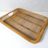 grand plateau en rotin design vintage