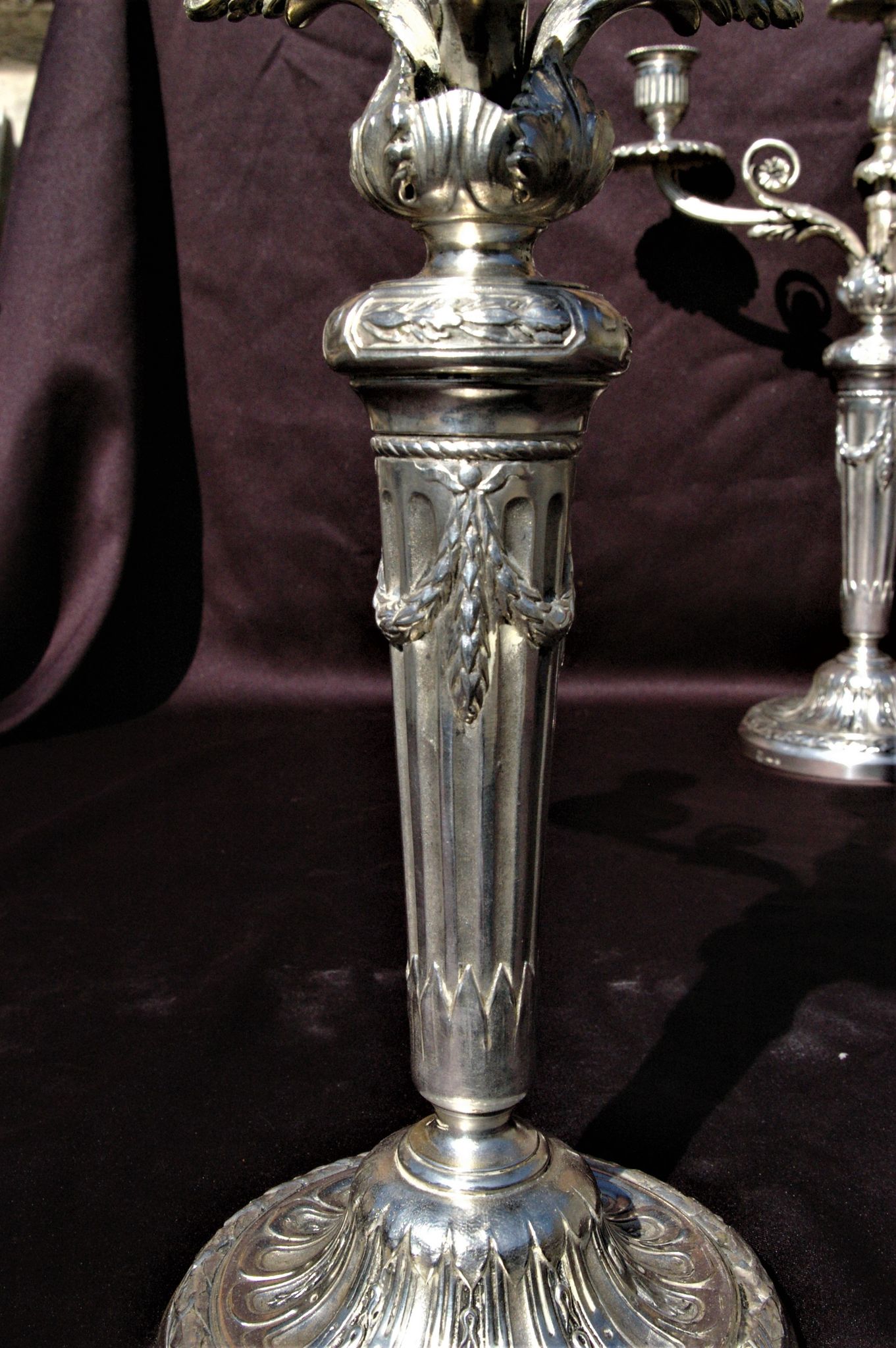 Gallia Christofle Paire 2 Candelabras Chandeliers Silver Bronze Louis XVI H45cm