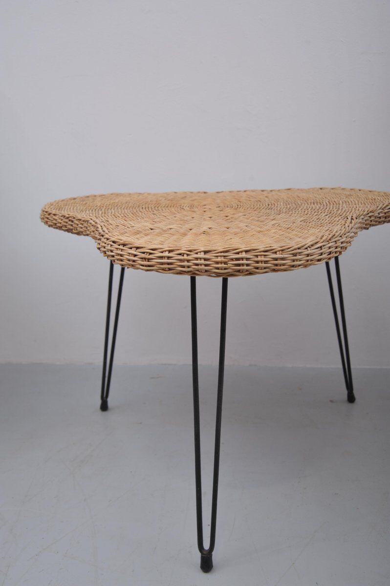 Vintage rattan chairs with table, 1950s, set of 3