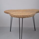 Vintage rattan chairs with table, 1950s, set of 3