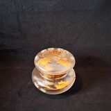Bonbonnière art nouveau en verre satiné avec décor floral peint a l’émaille