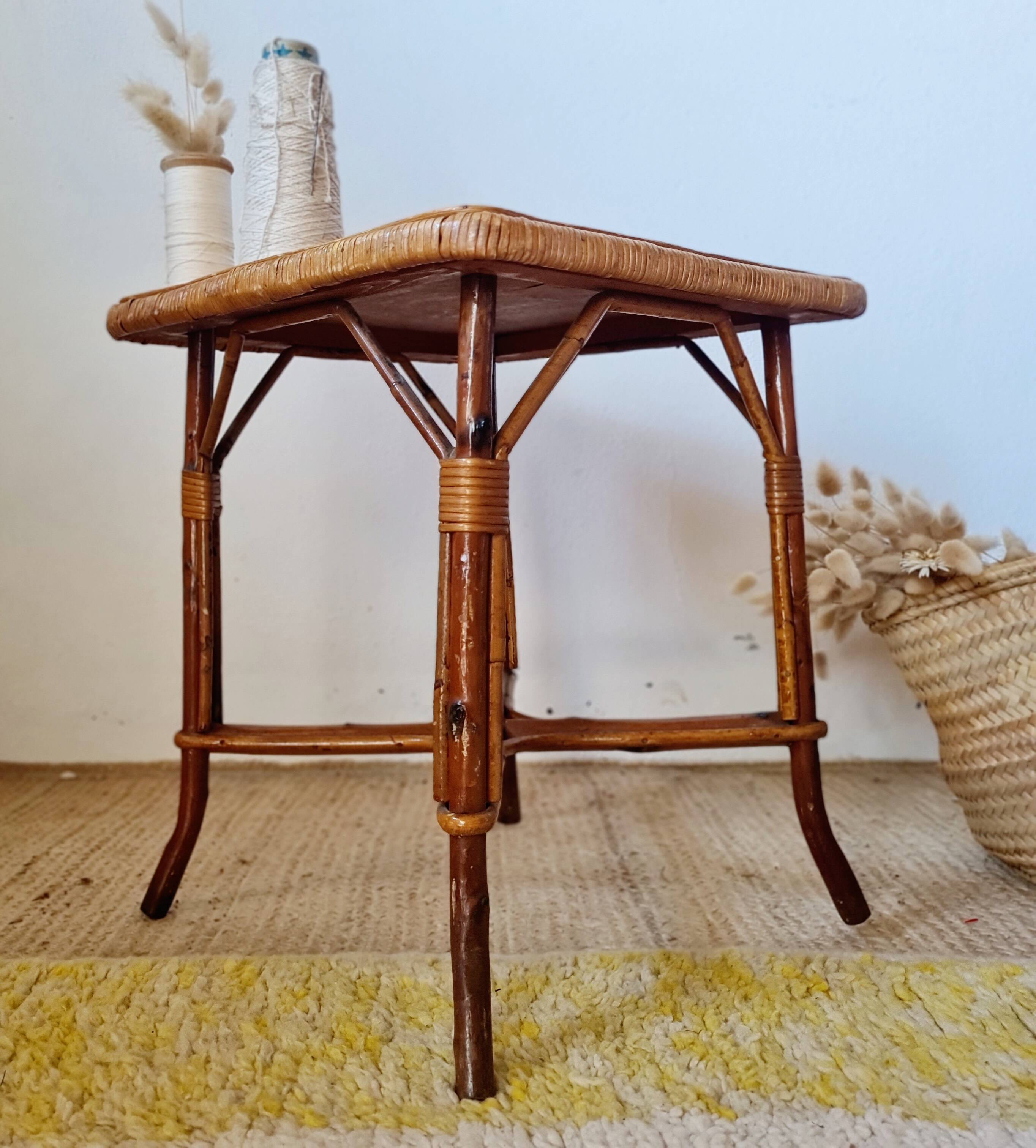 Vintage rattan side table or coffee table – 1960s Riviera style
