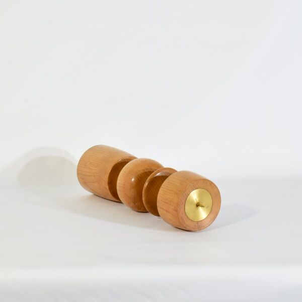 Candle holder in turned solid wood and brass