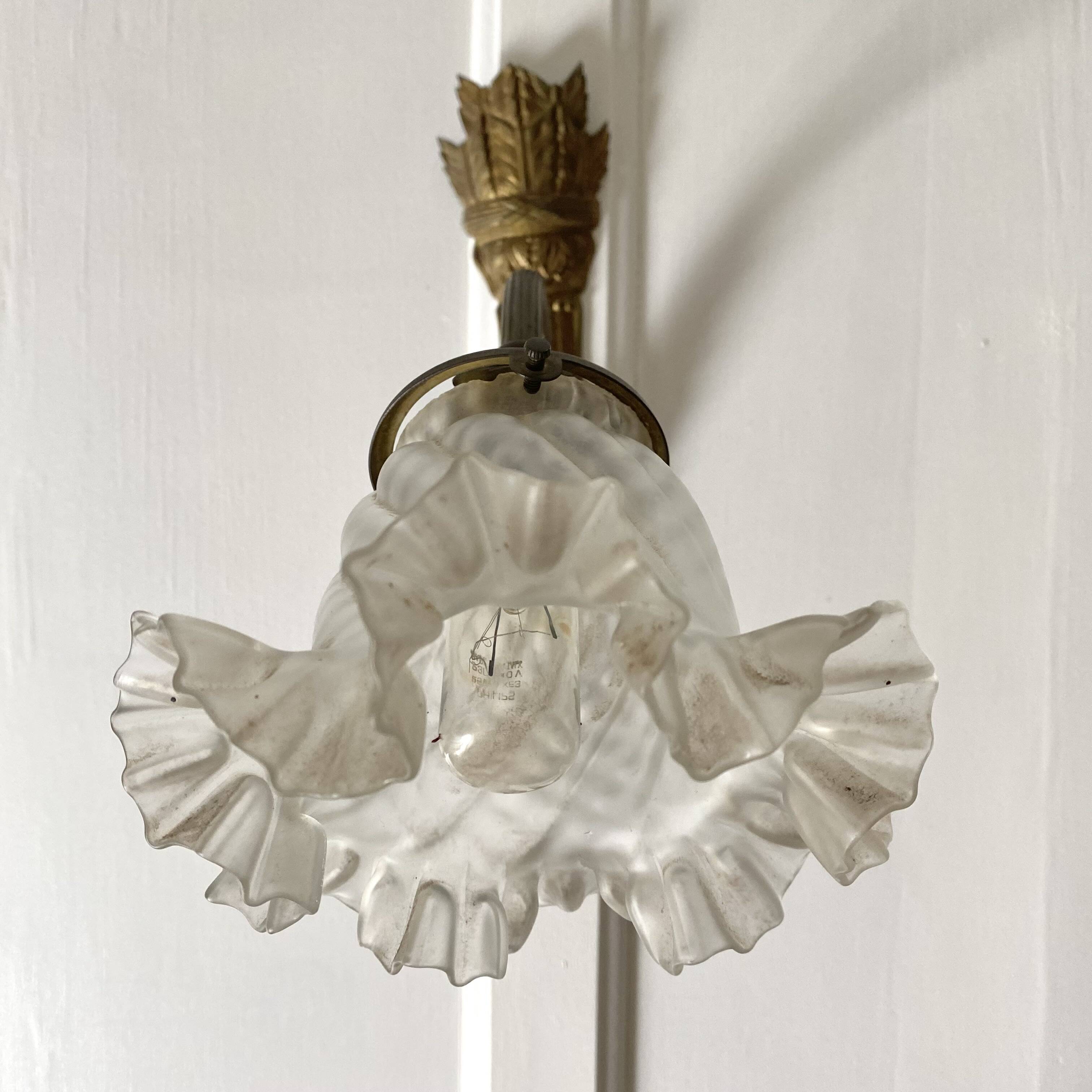 Antique bronze and glass tulip wall lamp