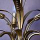 Vintage wheat spike chandelier in gold metal, 3 lights, 1970s Hollywood Regency.