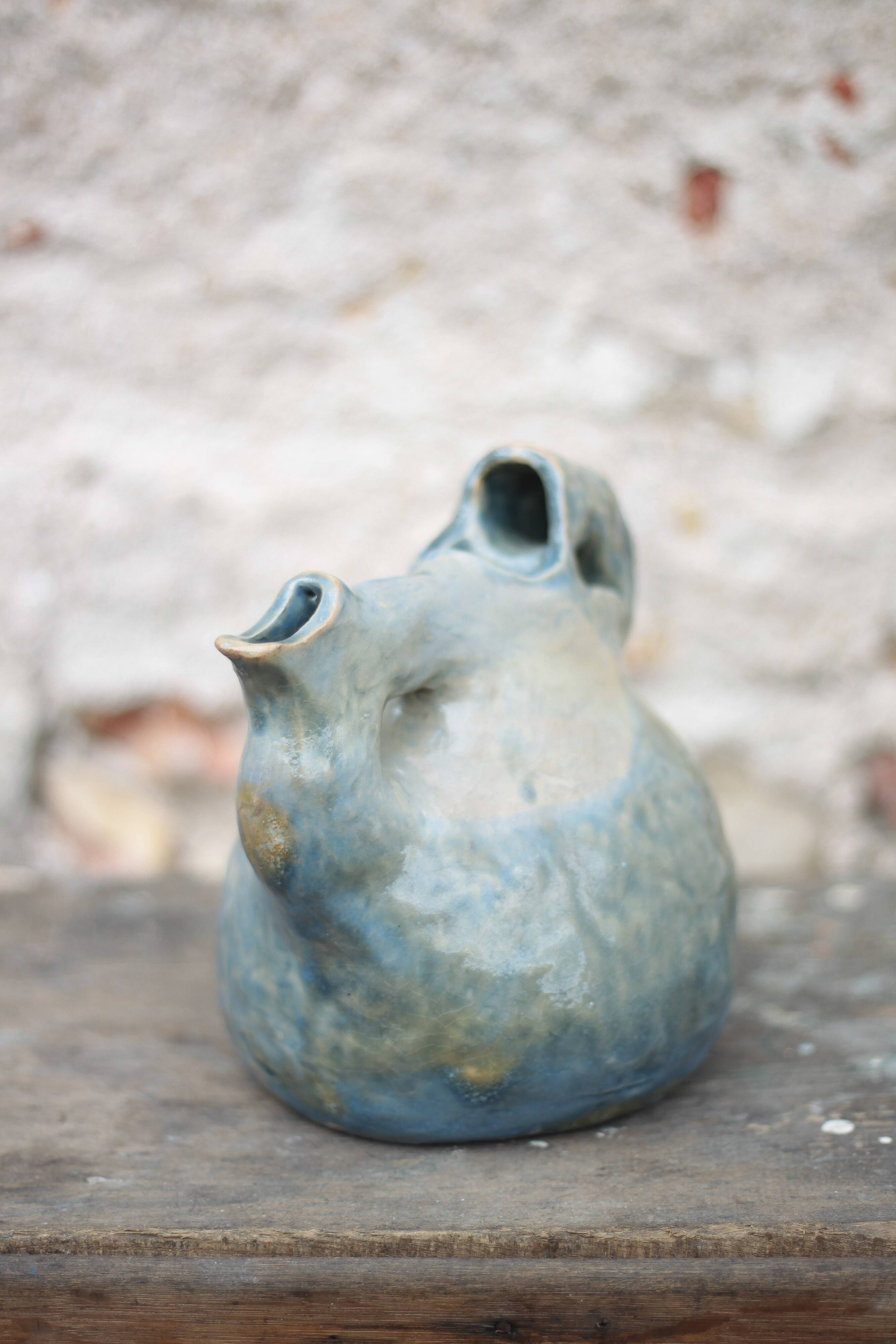 Vintage glazed ceramic jug, La Borne pottery, decorative jug, raw.